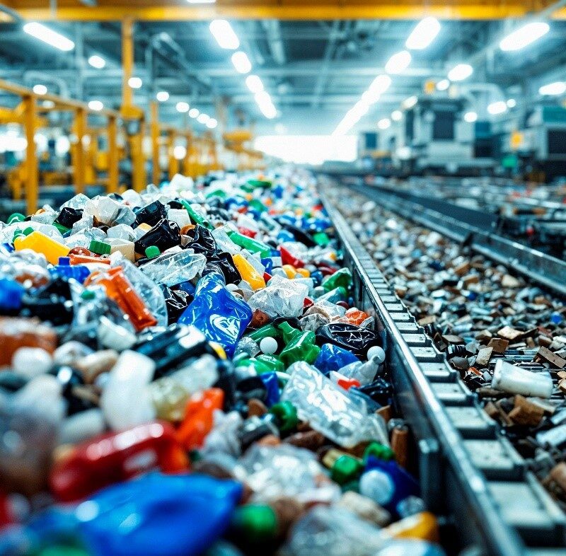 Licensed plastic recycling factory responsibly sorting plastic waste