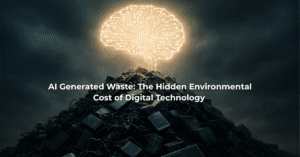 Mountain of artificial intelligence (AI) generated waste meeting the clouds