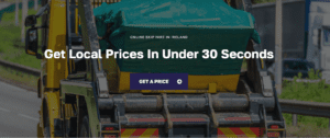 An image taking from Hire A Skip Online's new website showing their homepage and their fast online booking 'get local prices in under 30 seconds'.