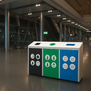 Smart bins pictured in Dublin Airport improving waste collection efficiency