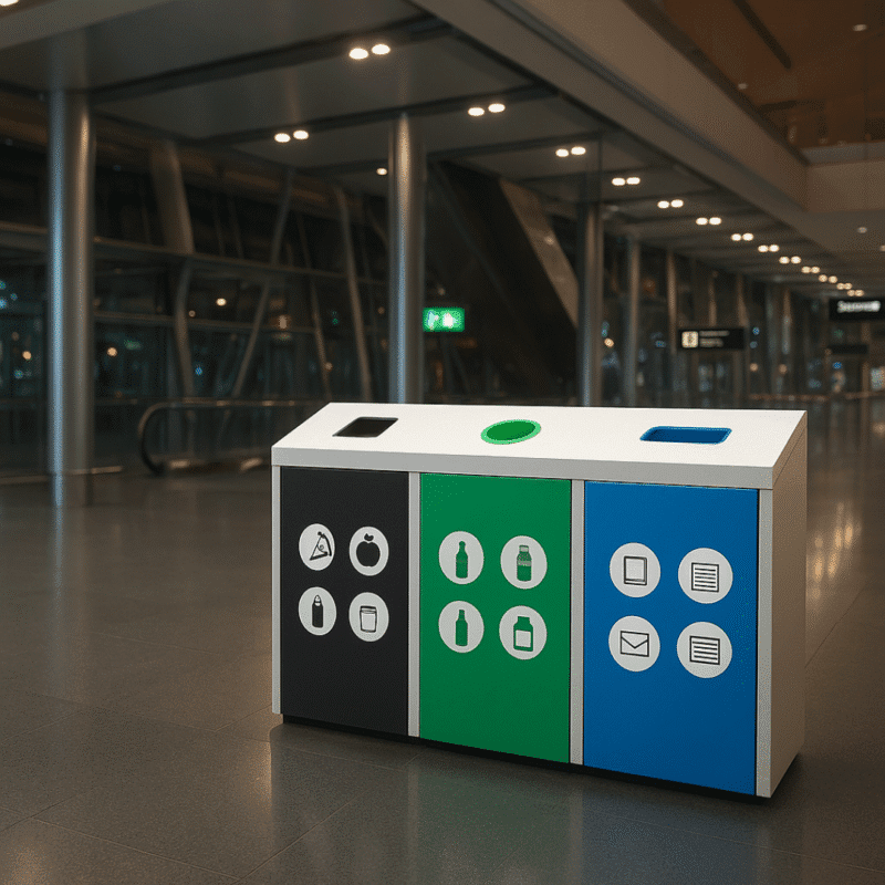 Smart bins pictured in Dublin Airport improving waste collection efficiency