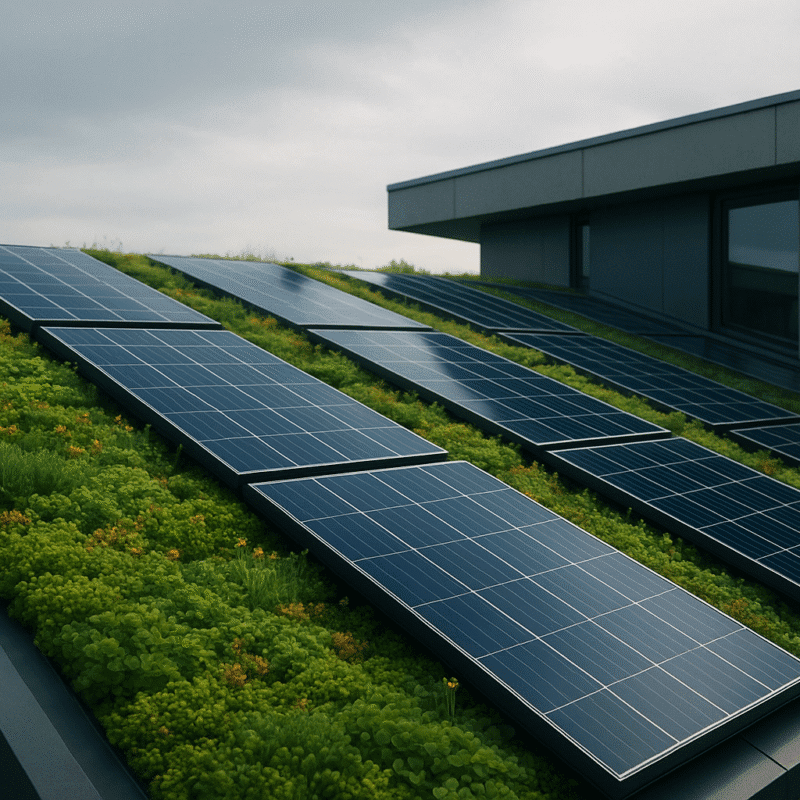 An image of a bio-solar roof, blending nature with solar technology