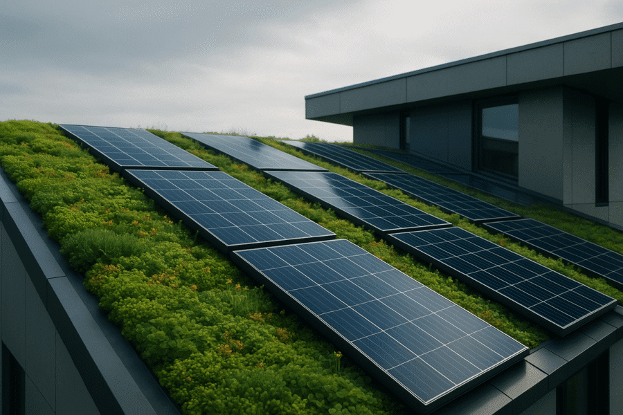 An image of a bio-solar roof, blending nature with solar technology