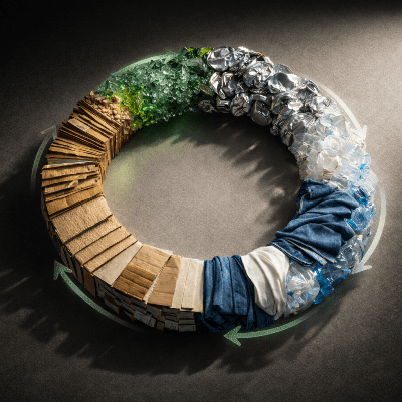 Image depicting mixed waste arranged in a circle representing Ireland's Circular Economy