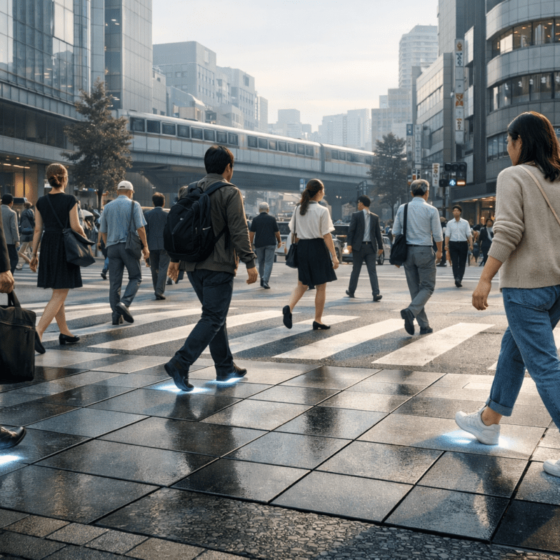 Piezoelectric tiles in action: People in Japan turning footsteps into power.